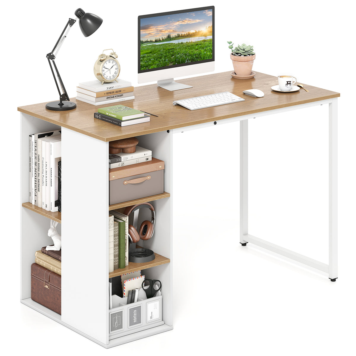 115 CM Computer Desk with 5 Storage Compartments-Brown
