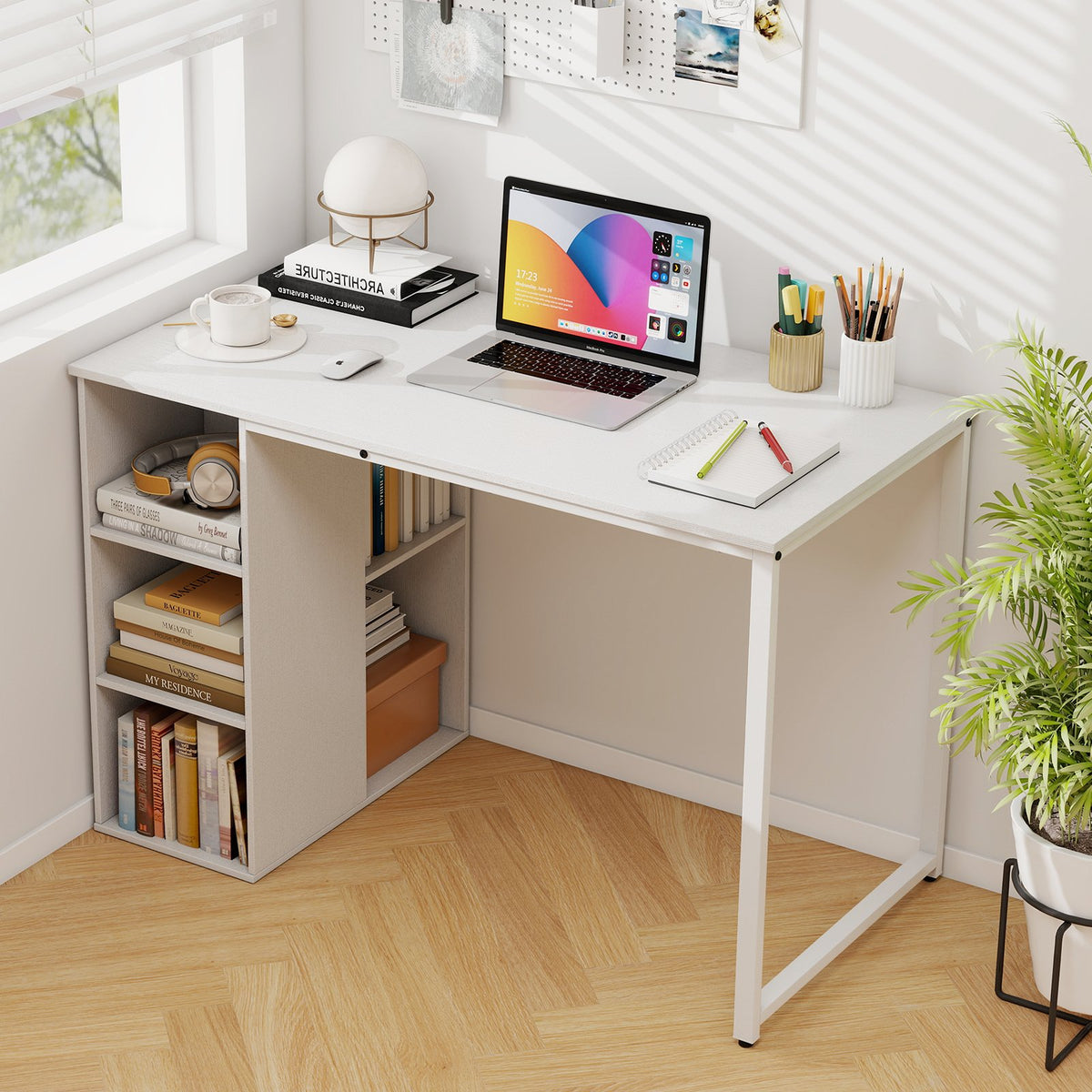 115 CM Computer Desk with 5 Storage Compartments-Brown