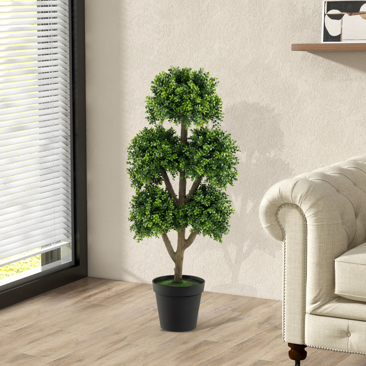 115cm Artificial Boxwood Topiary Ball Tree Set of 2 for Home-Green