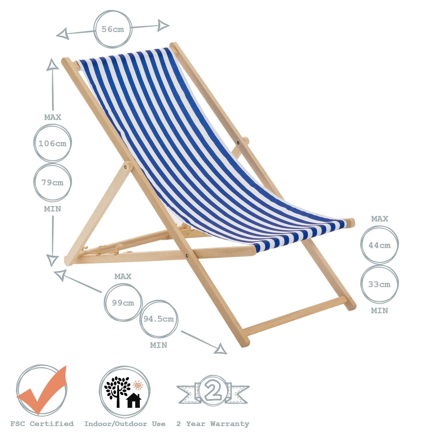 Sage Grey Stripe Folding Wooden Deck Chair