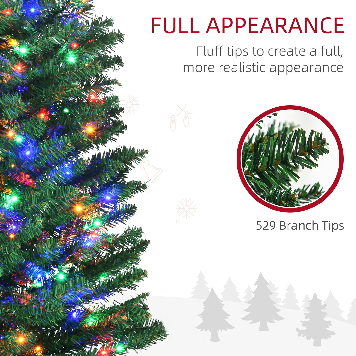 HOMCOM 7.5ft Artificial Pencil Christmas Tree with Colourful Lights, Steel Base