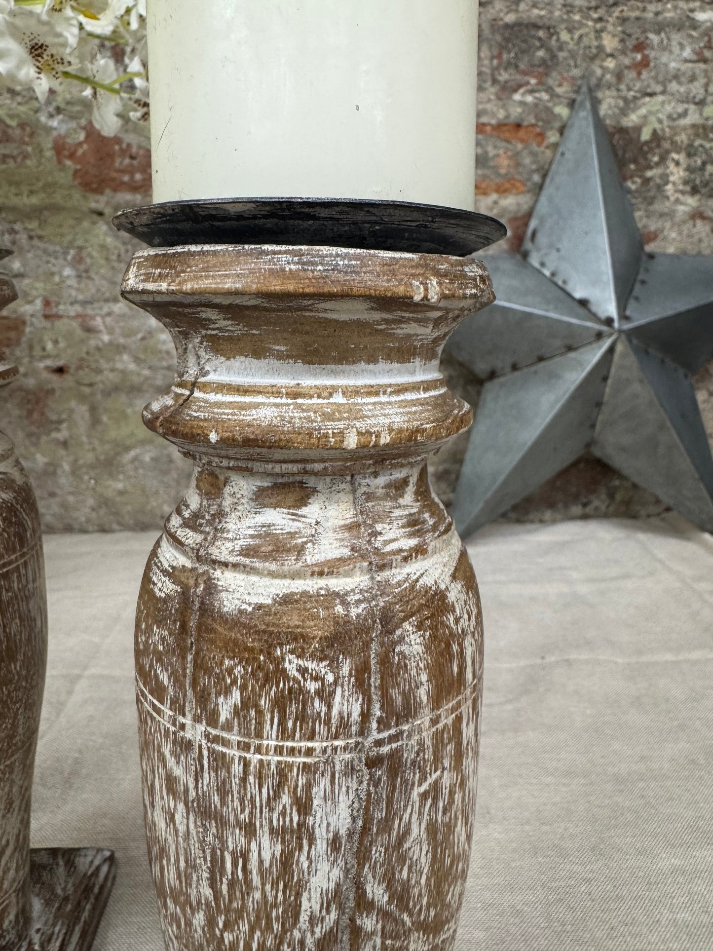 Pair Of Rustic Wooden Candle Holders / Large Church Candle Candlesticks /