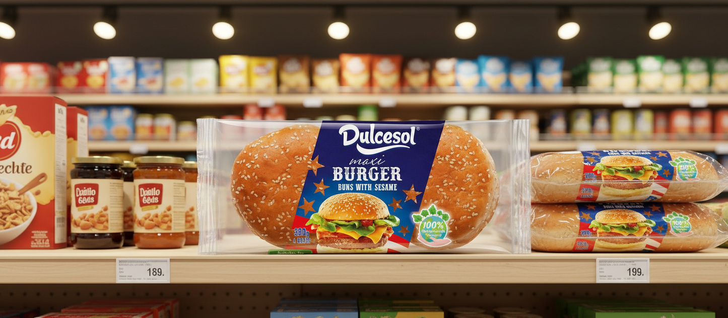 7 x Dulcesol Maxi Burger Buns Sesame Seeds 4 Pack - 300Gm