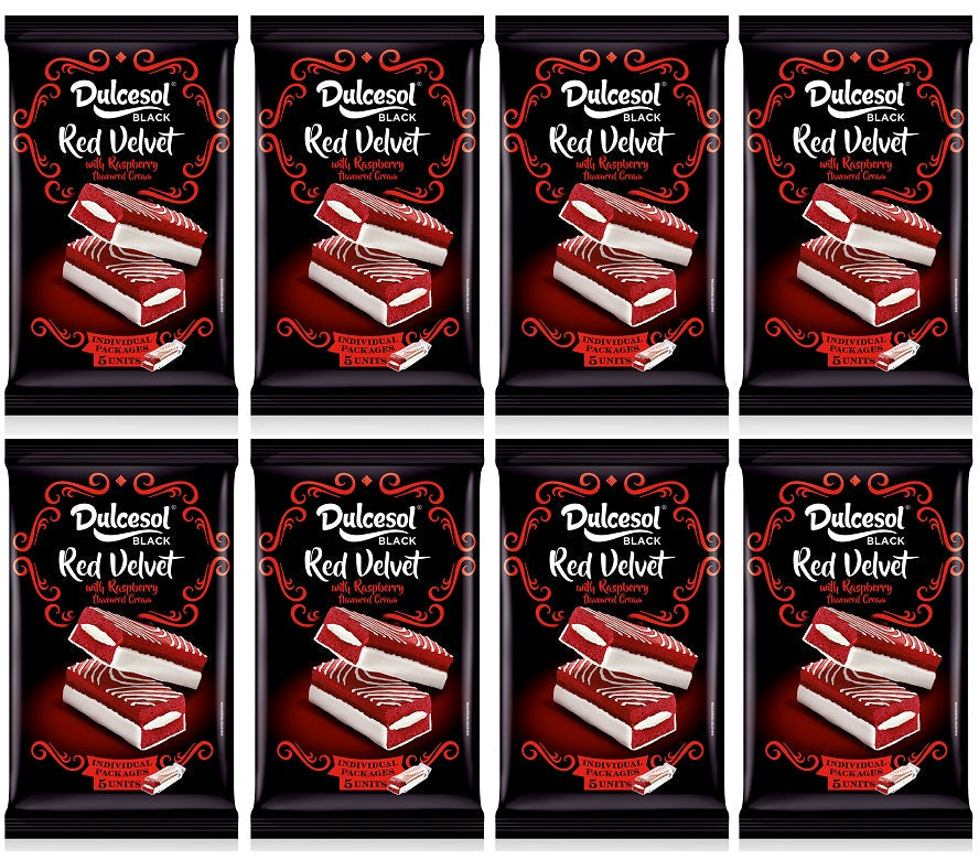 8 x Dulcesol Black Red Velvet Cakes Raspberry 5 Pack - 175Gm