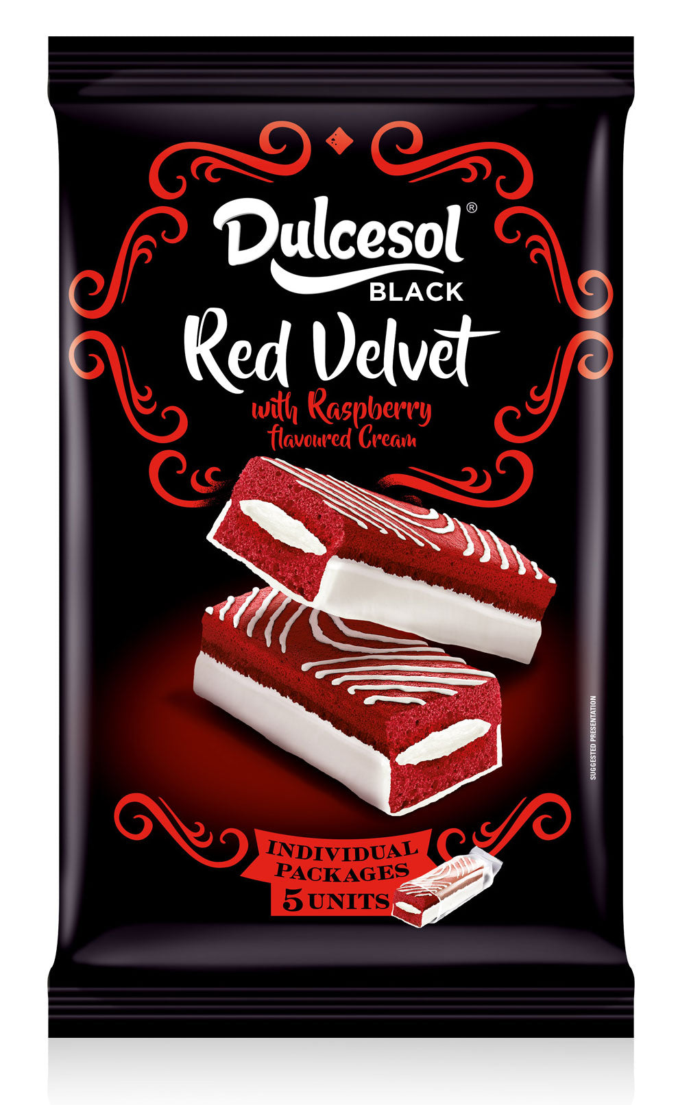 8 x Dulcesol Black Red Velvet Cakes Raspberry 5 Pack - 175Gm