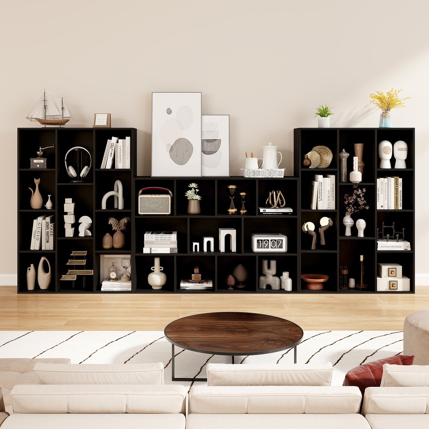 11-Cube Bookcase Modern Geometric Bookshelf with Anti-tipping Kits-Rustic Brown