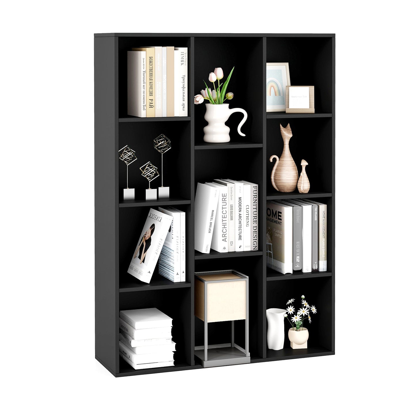 11-Cube Bookcase Modern Geometric Bookshelf with Anti-tipping Kits-Rustic Brown