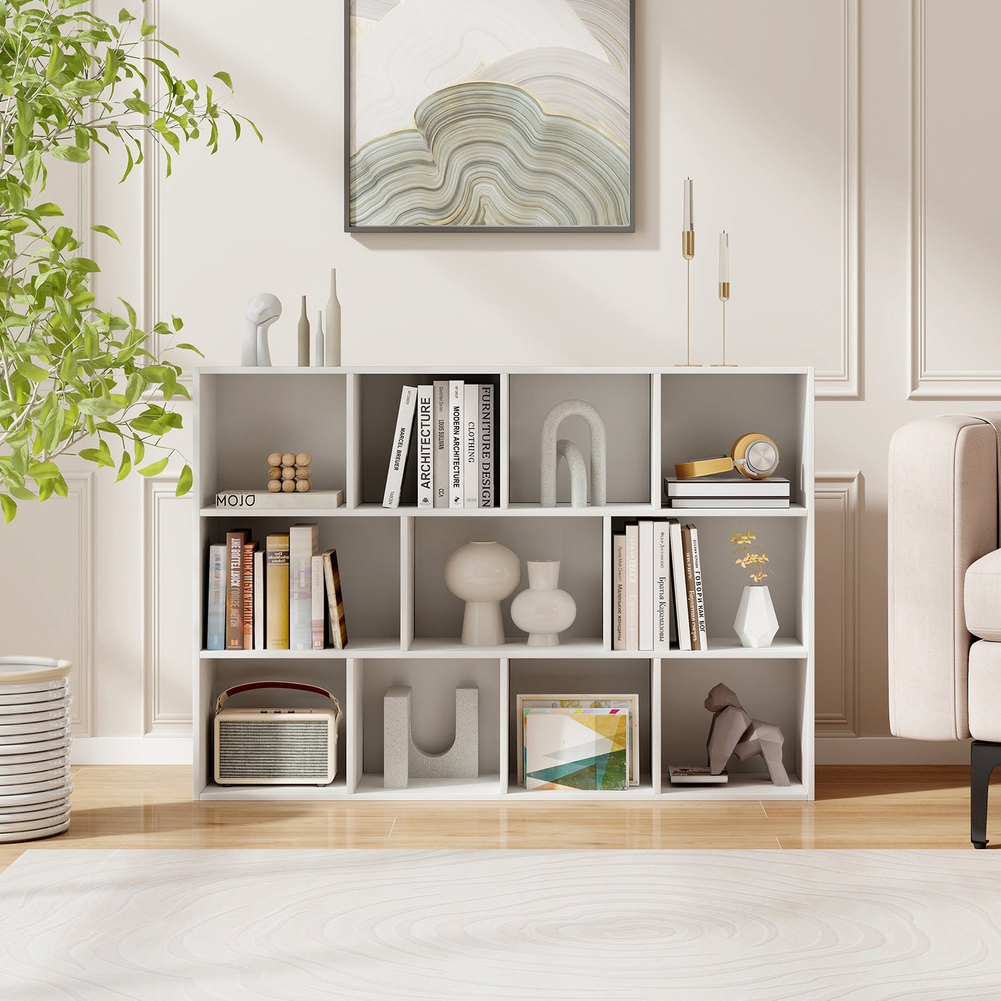 11-Cube Bookcase Modern Geometric Bookshelf with Anti-tipping Kits-Rustic Brown