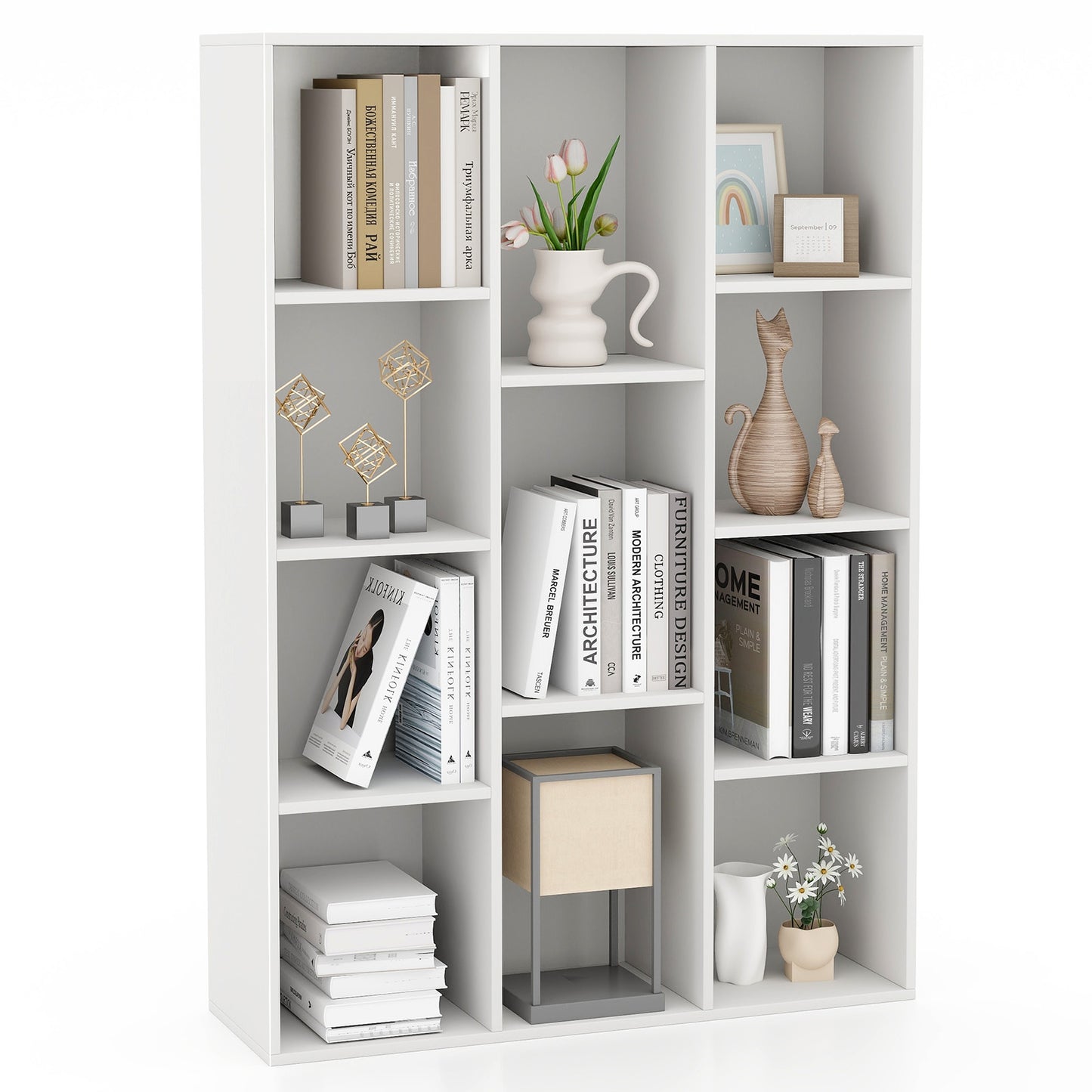 11-Cube Bookcase Modern Geometric Bookshelf with Anti-tipping Kits-Rustic Brown