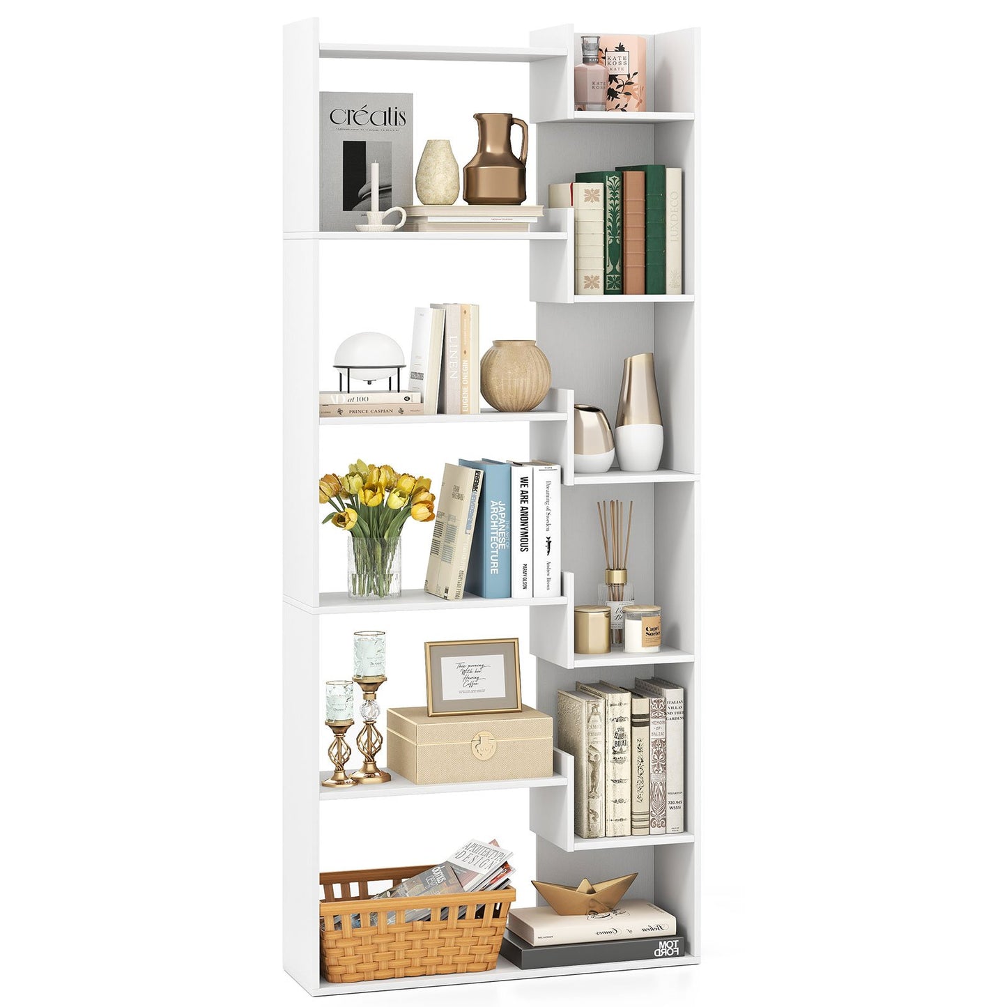 11-Shelf Wooden Bookshelf with 2 Anti-Tipping Kits-Natural