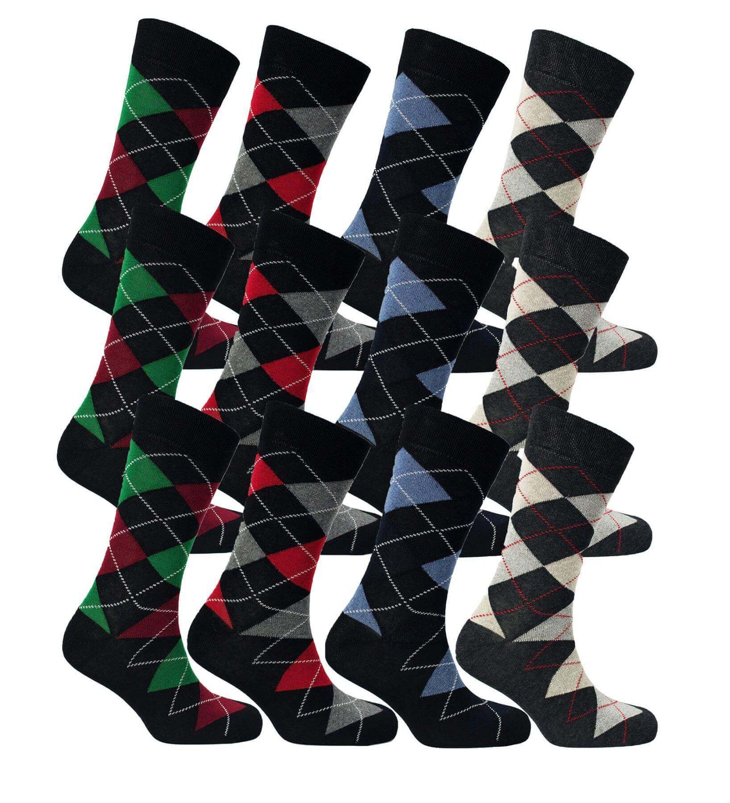 Sock Stack Men's Colourful Heel Toe Black Argyle Diamond Socks Cotton Rich Comfort Fit
