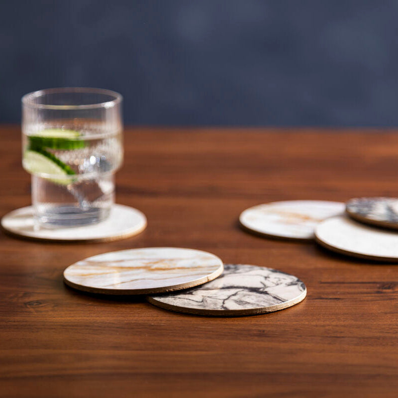 6 Piece Marble Effect Assorted Cork Coasters | Mimo