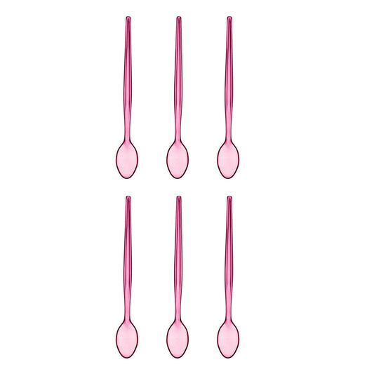 Set of Six Pink Plastic Sundae Spoons | Summer