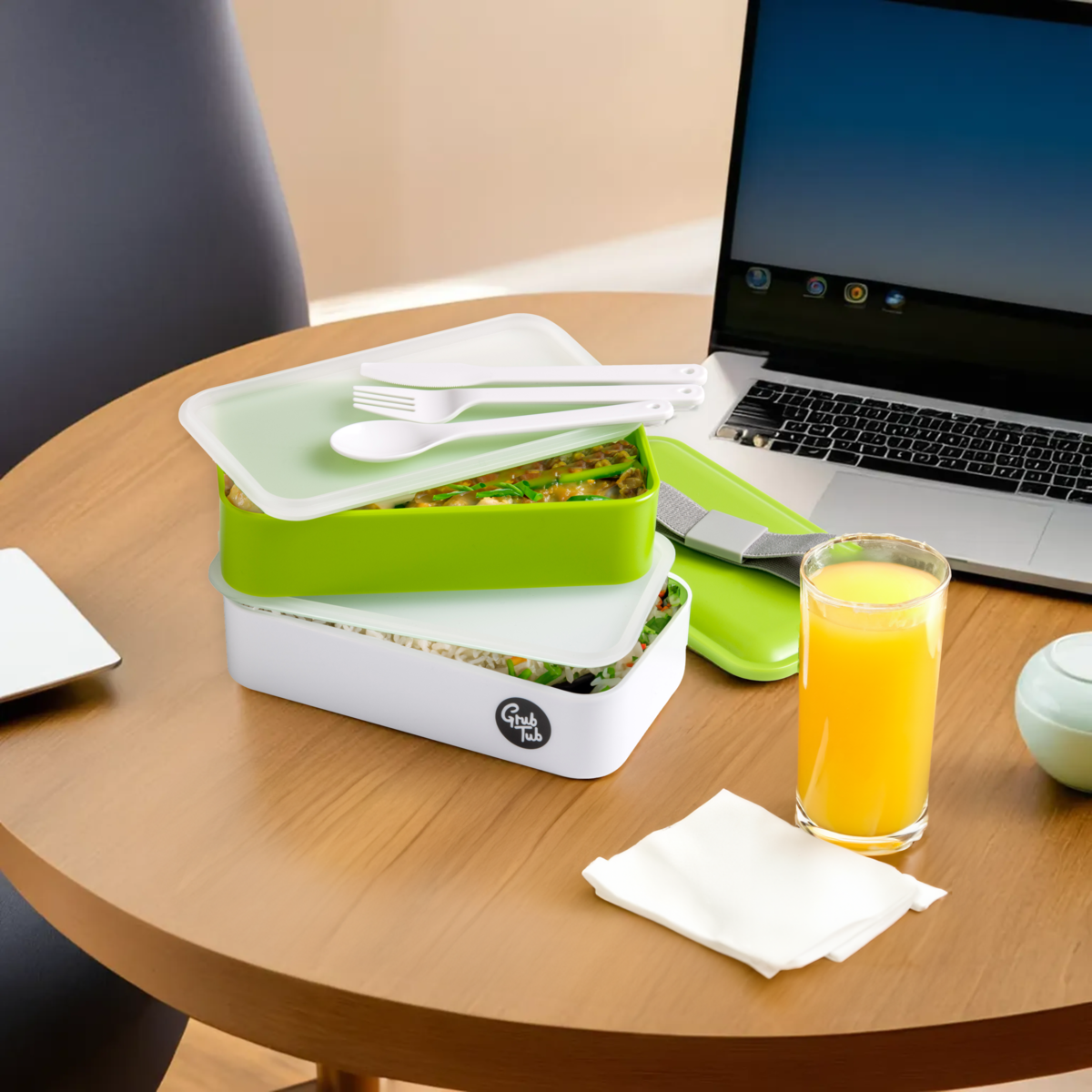 Grub Tub Green and White Stackable  Lunch Box