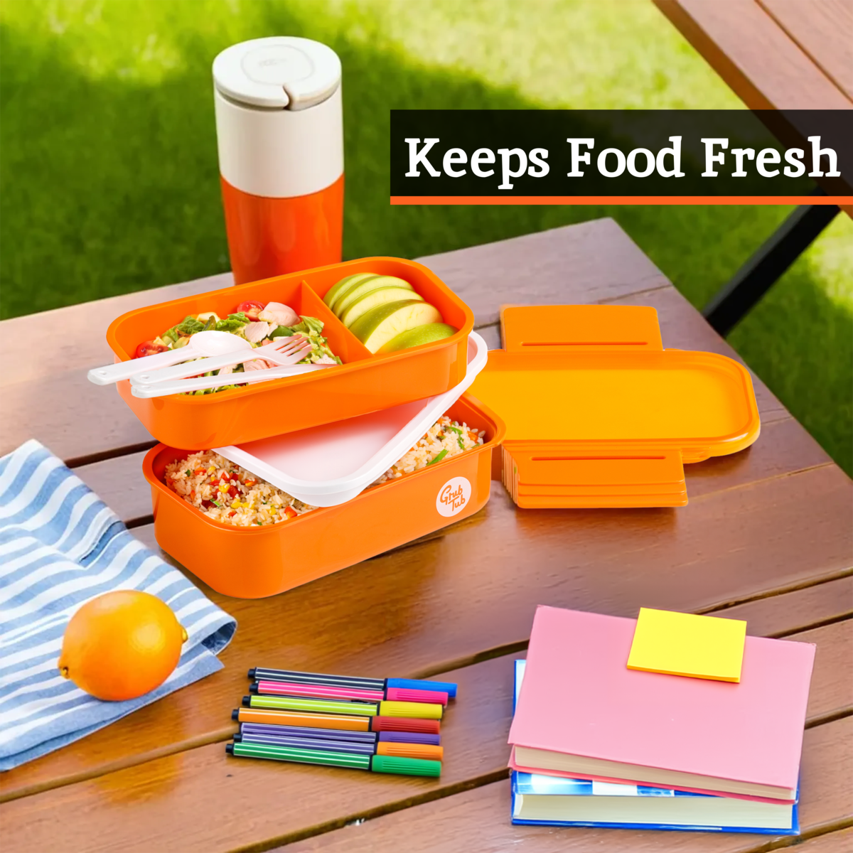 Orange 2 Tier Lunch Box | Grub Tub