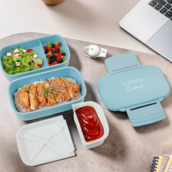 Grub Tub Light Blue Lunch Box With Cutlery