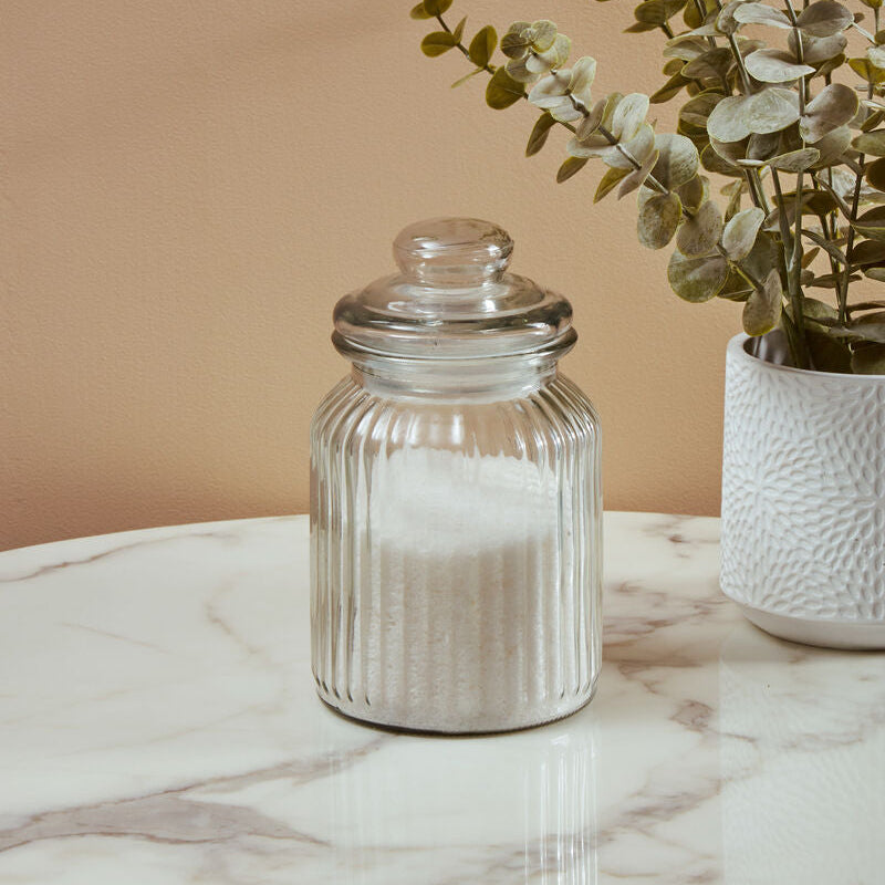 Abbie Clear Glass Ribbed Storage Jar 1000ml