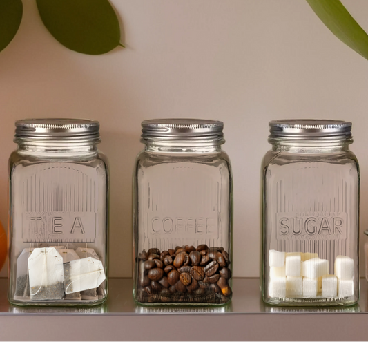 Set Of Three Glass Jars With Silver Lids | Luca