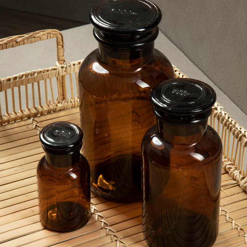 Apothecary Black Glass Small Reagent Bottle with Lid 250ml