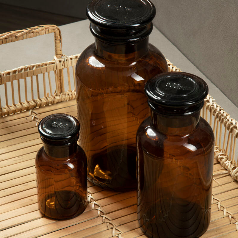 Apothecary Amber Glass Small Reagent Bottle with Lid 250ml