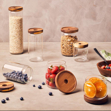 Glass Storage Jar with Acacia wood Lid 700ml | Freska