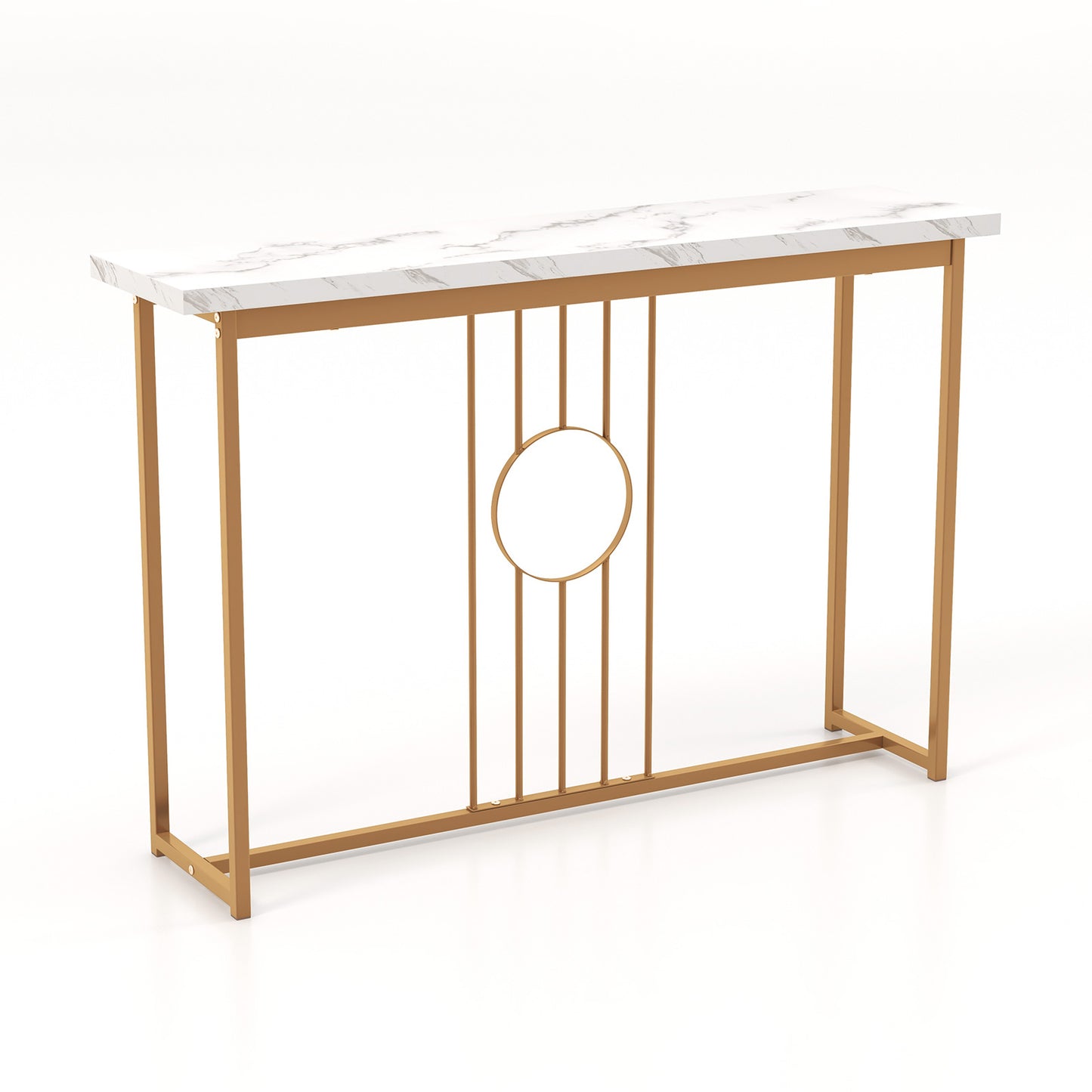 120cm Modern Faux Marble Top Console Table with Heavy-duty Metal Frame-Black