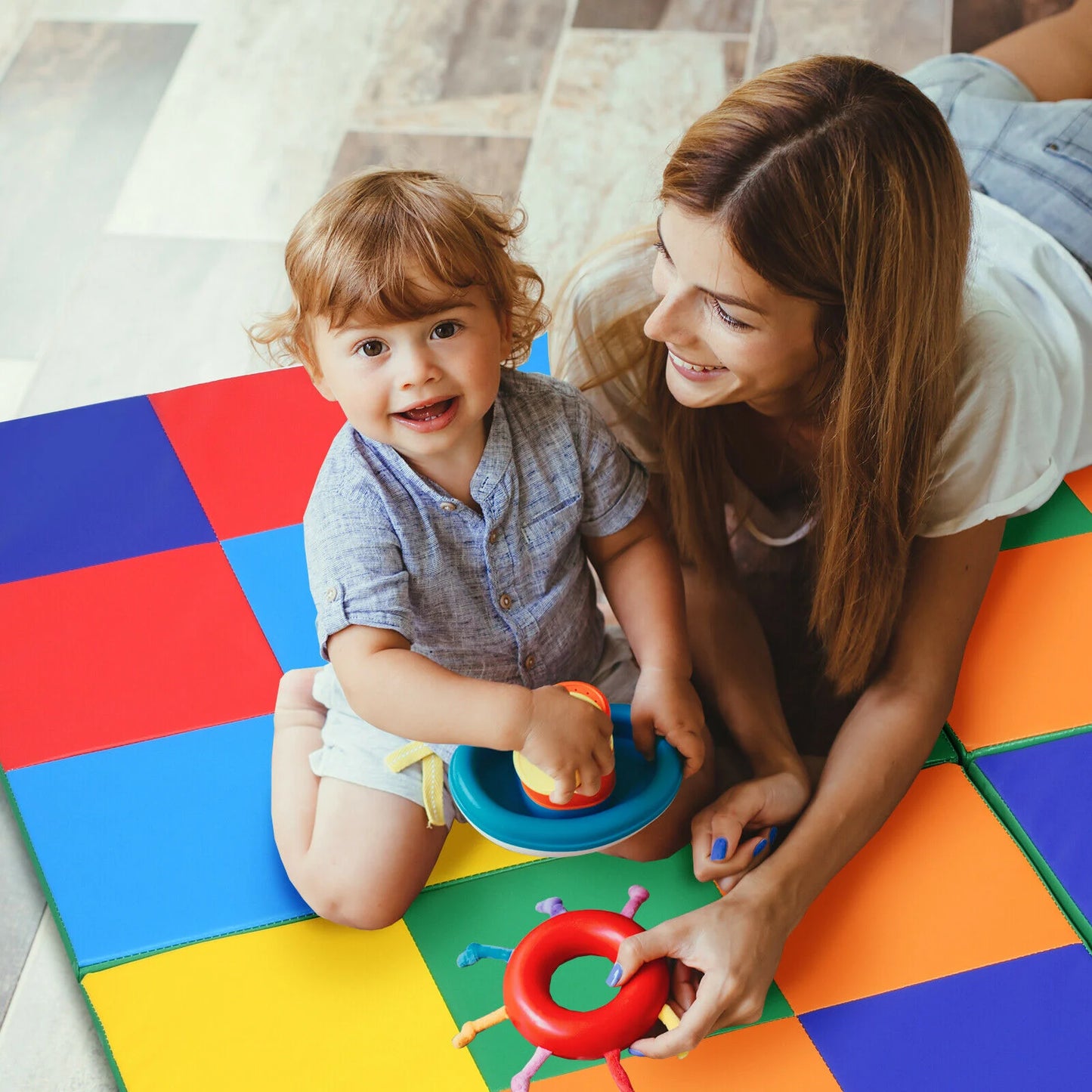 4-Section Folding Toddler Play Mat for Home and School Kindergarten-Colorful
