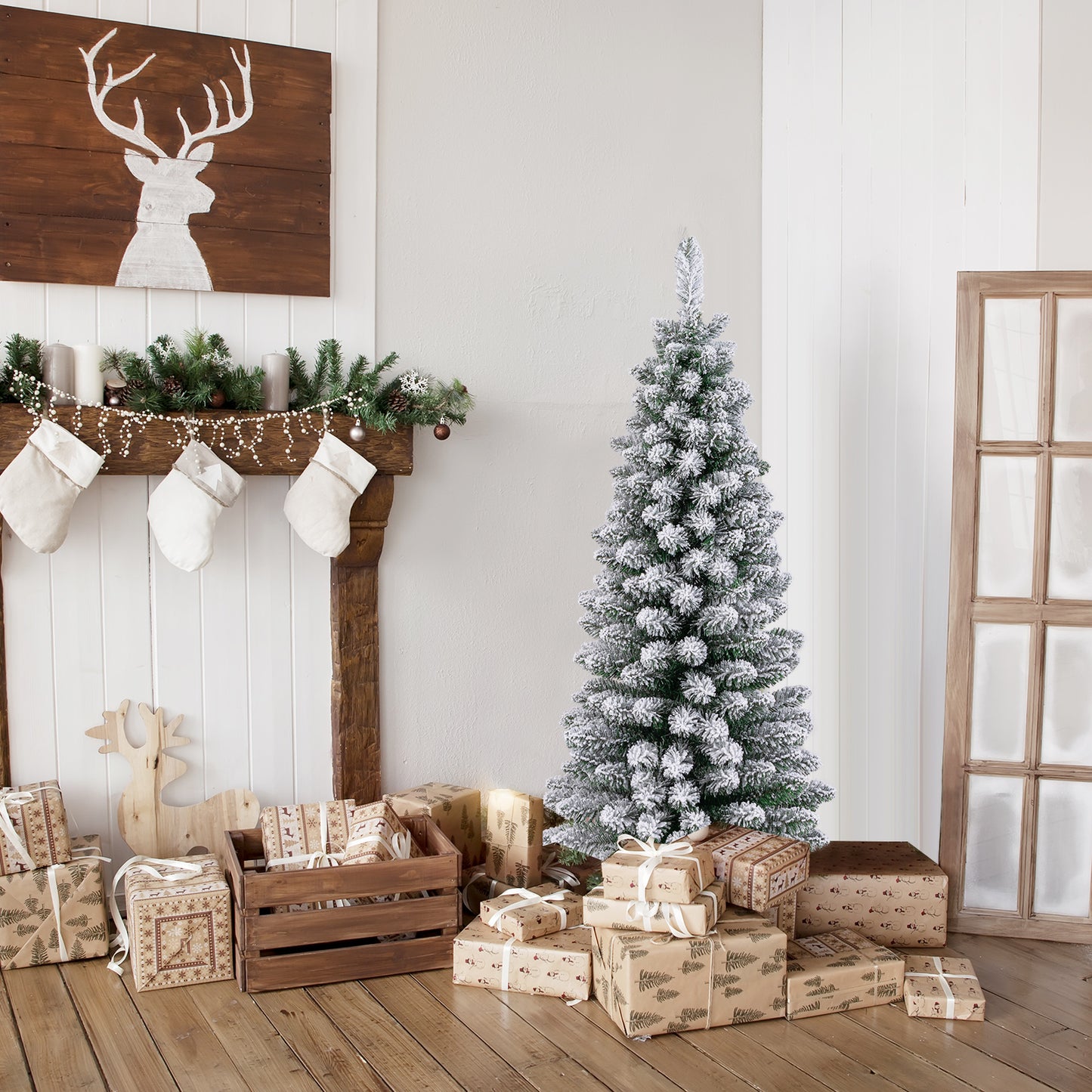 120/150/180 CM Snow Flocked Artificial Christmas Tree with 240/328/460 Branch Tips-1.2 M