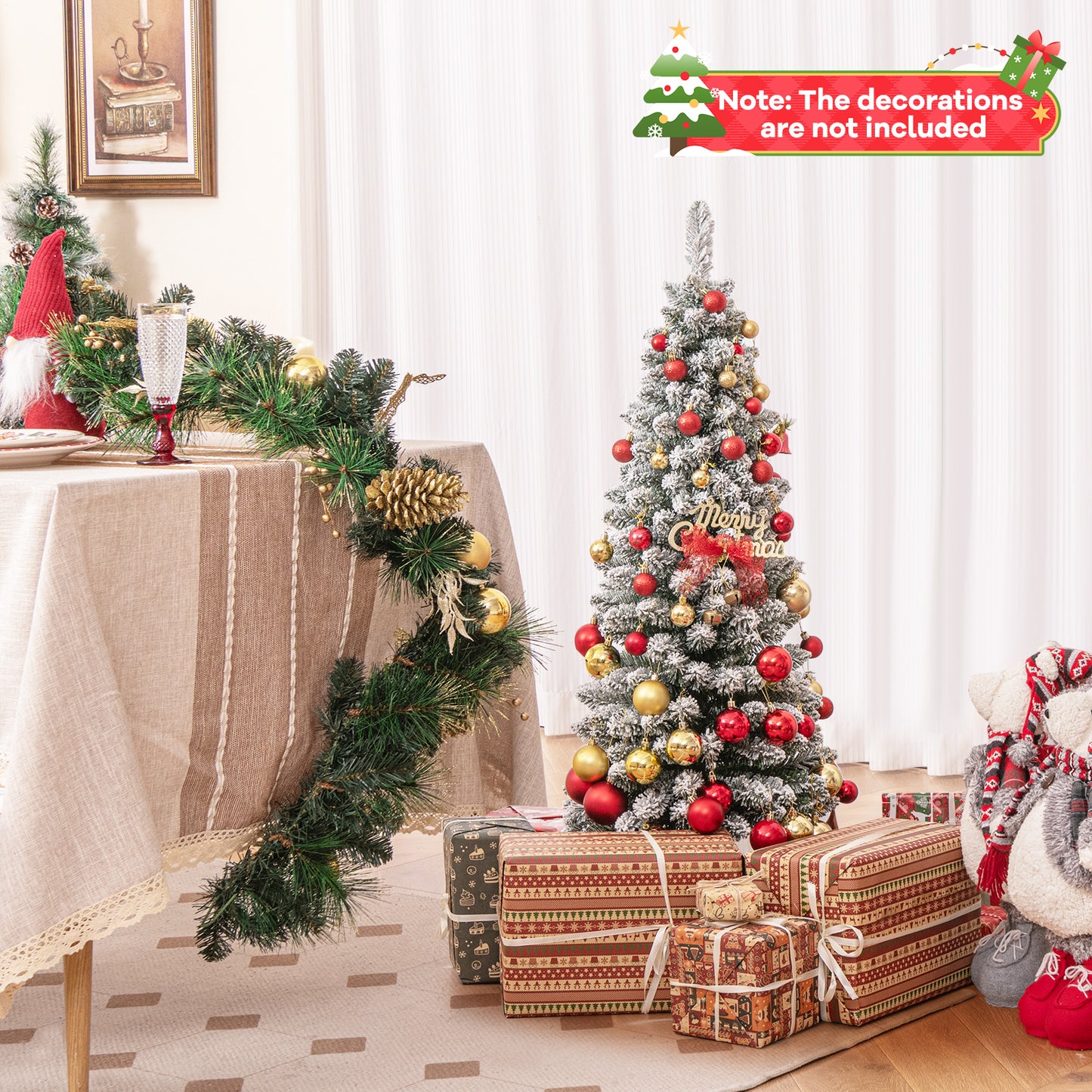 120/150/180 CM Snow Flocked Artificial Christmas Tree with 240/328/460 Branch Tips-1.2 M