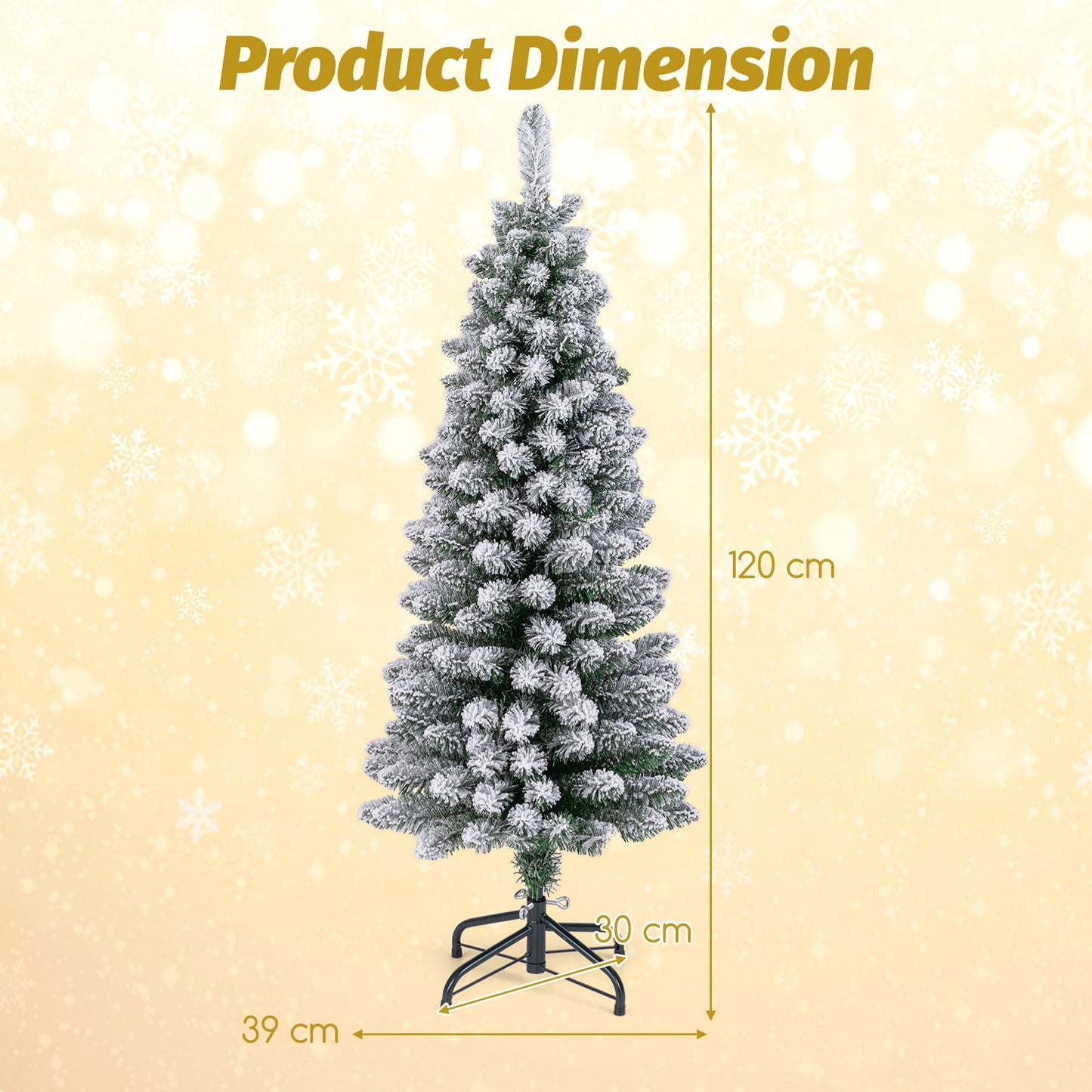 120/150/180 CM Snow Flocked Artificial Christmas Tree with 240/328/460 Branch Tips-1.2 M