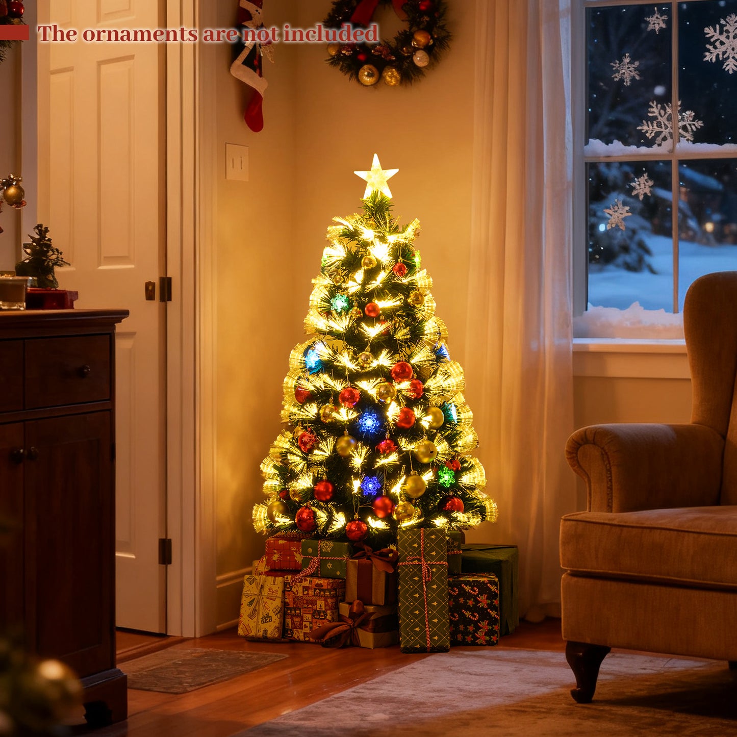 120/150 cm Fiber Optic Christmas Tree Artificial Pre-lit Xmas Tree with 8 Lighting Modes-1.2 M