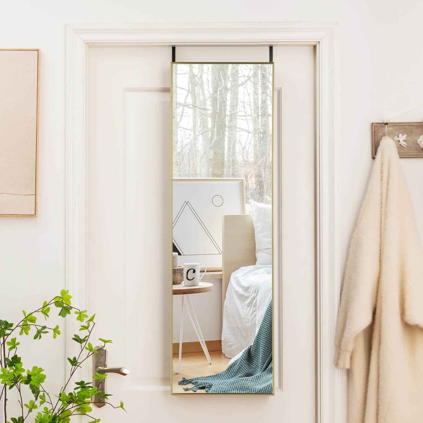 120 x 37 cm Full Length Wall Hanging Mirror with Adjustable Hook-Golden