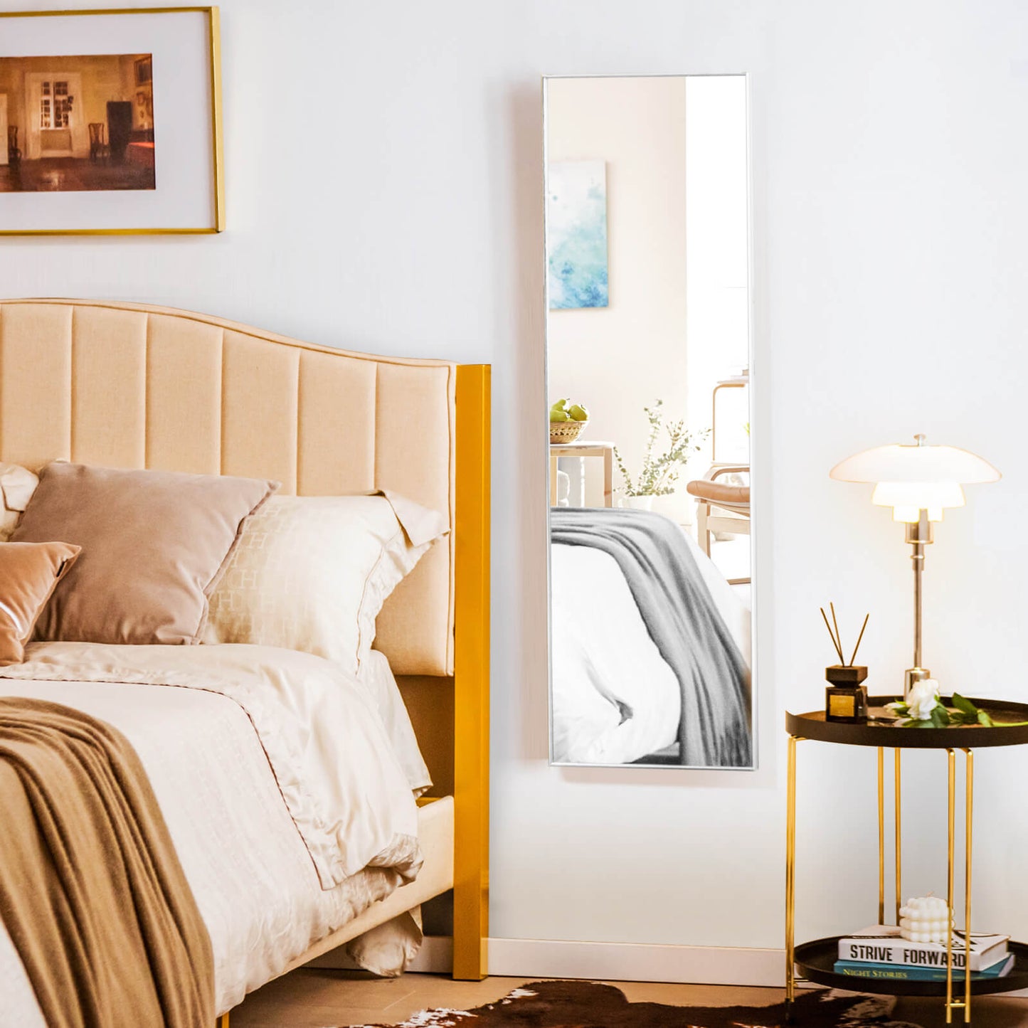 120 x 37 cm Full Length Wall Hanging Mirror with Adjustable Hook-Golden