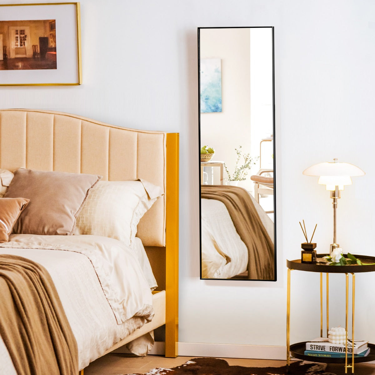 120 x 37 cm Full Length Wall Hanging Mirror with Adjustable Hook-Golden