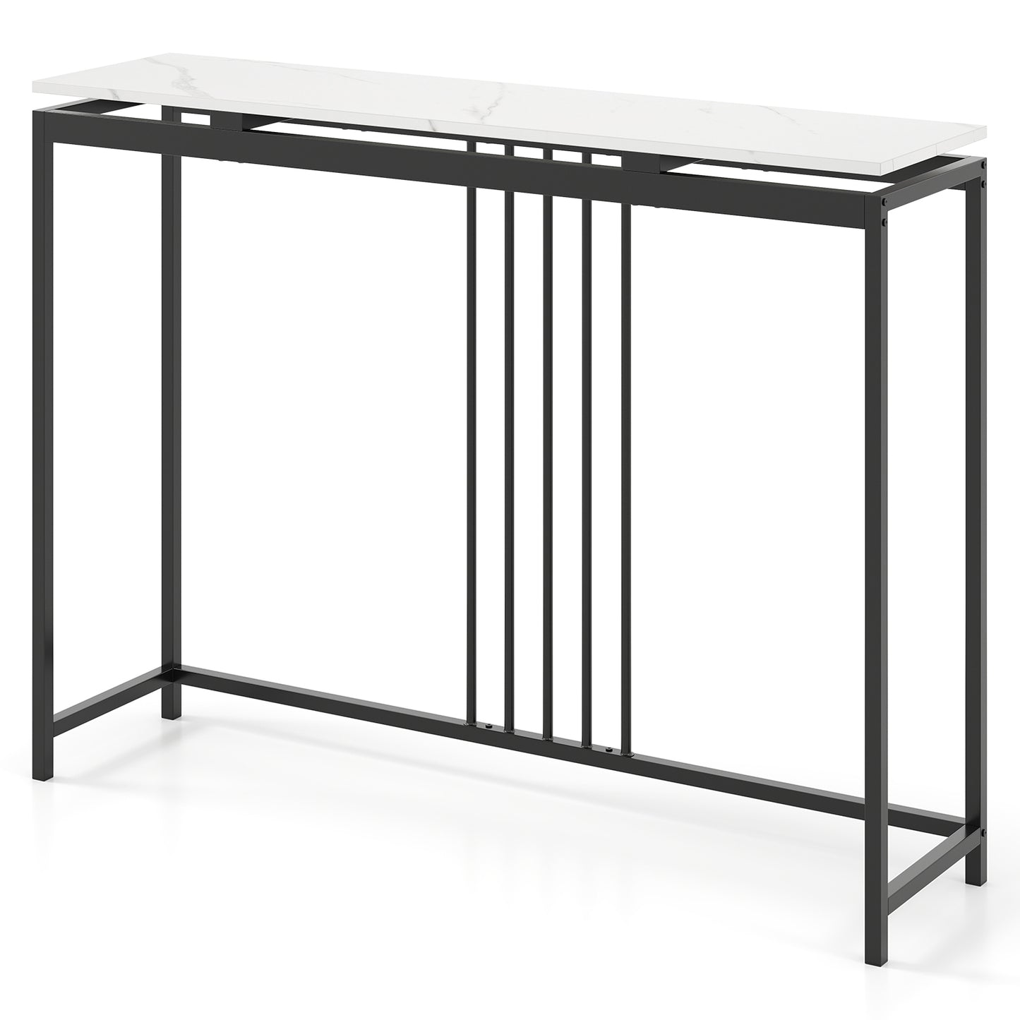 120cm Console Table Narrow Entryway Table with Faux Marble Tabletop-Black