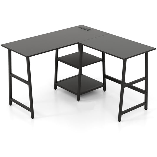 120cm L-Shaped Computer Desk Corner Study Writing Desk with Outlets-Black
