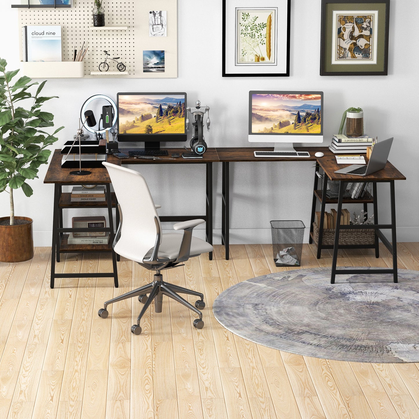 120cm L-Shaped Computer Desk Corner Study Writing Desk with Outlets-Black