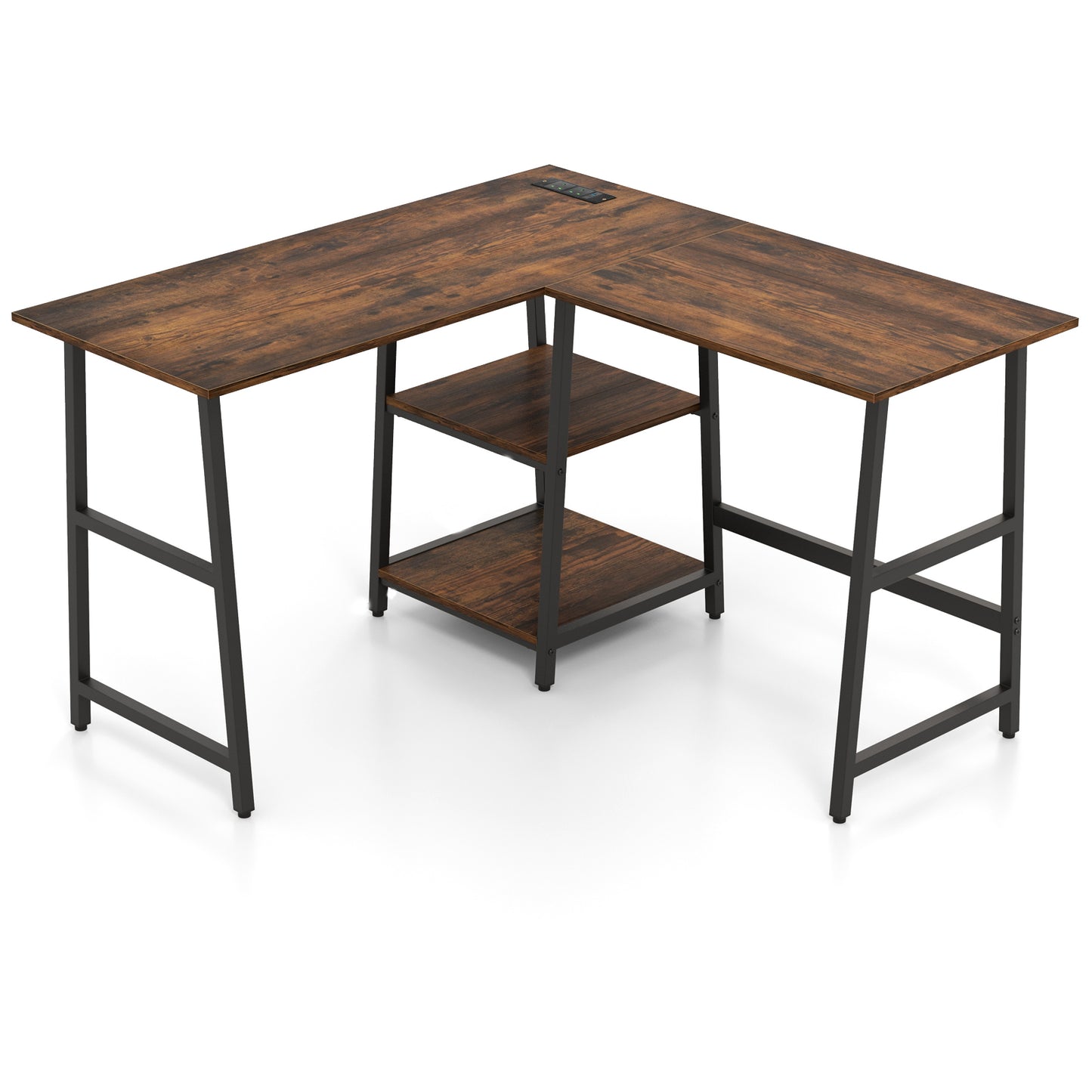 120cm L-Shaped Computer Desk Corner Study Writing Desk with Outlets-Black