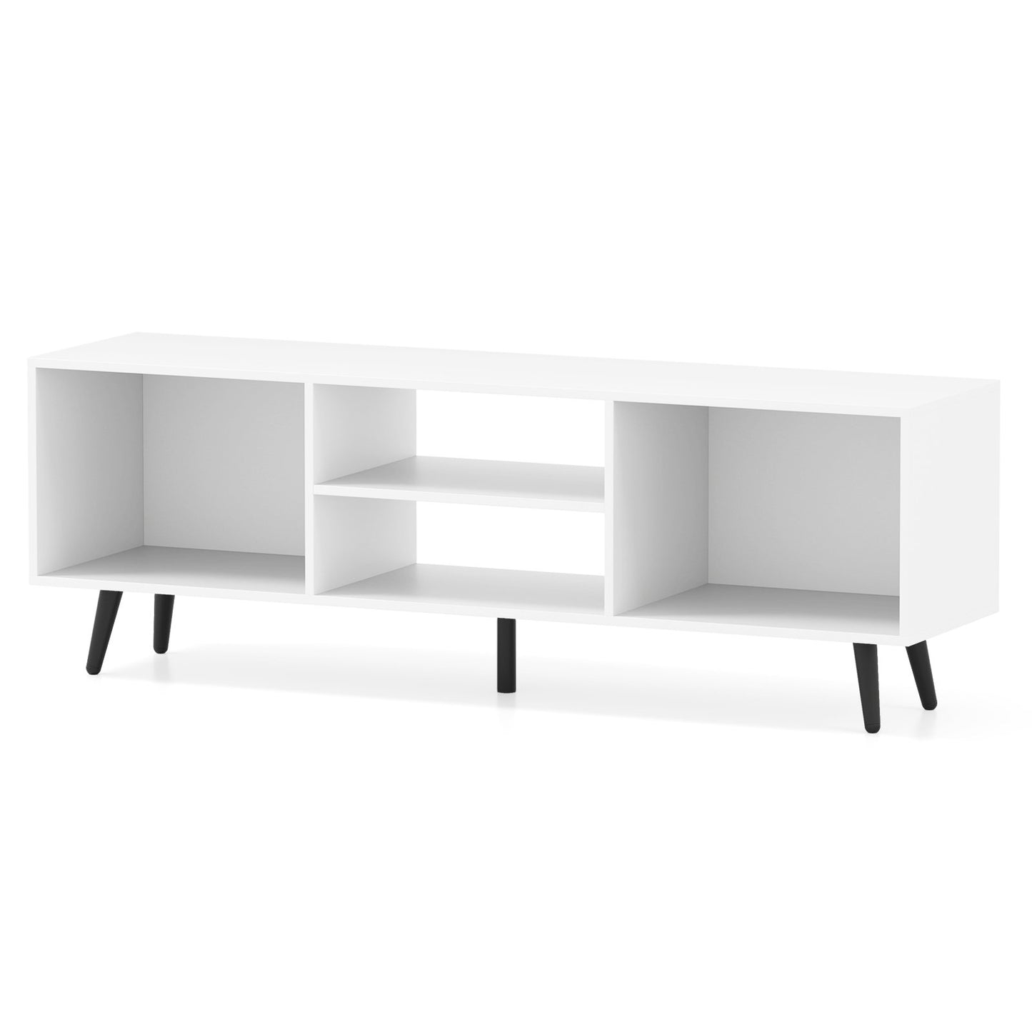 120cm Mid Century Modern TV Stand with Shelves and 5 Metal Legs-Rustic Brown