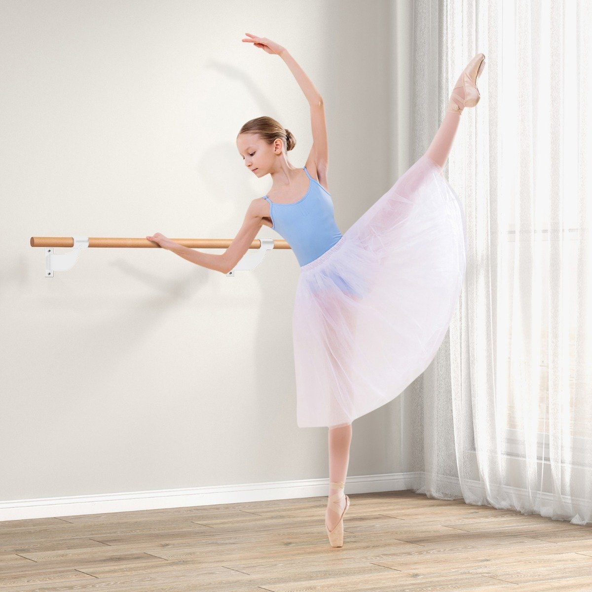 120CM Wall-Mounted Beech Wood Ballet Barre-Black
