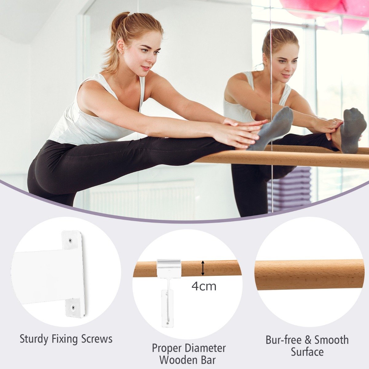 120CM Wall-Mounted Beech Wood Ballet Barre-Black