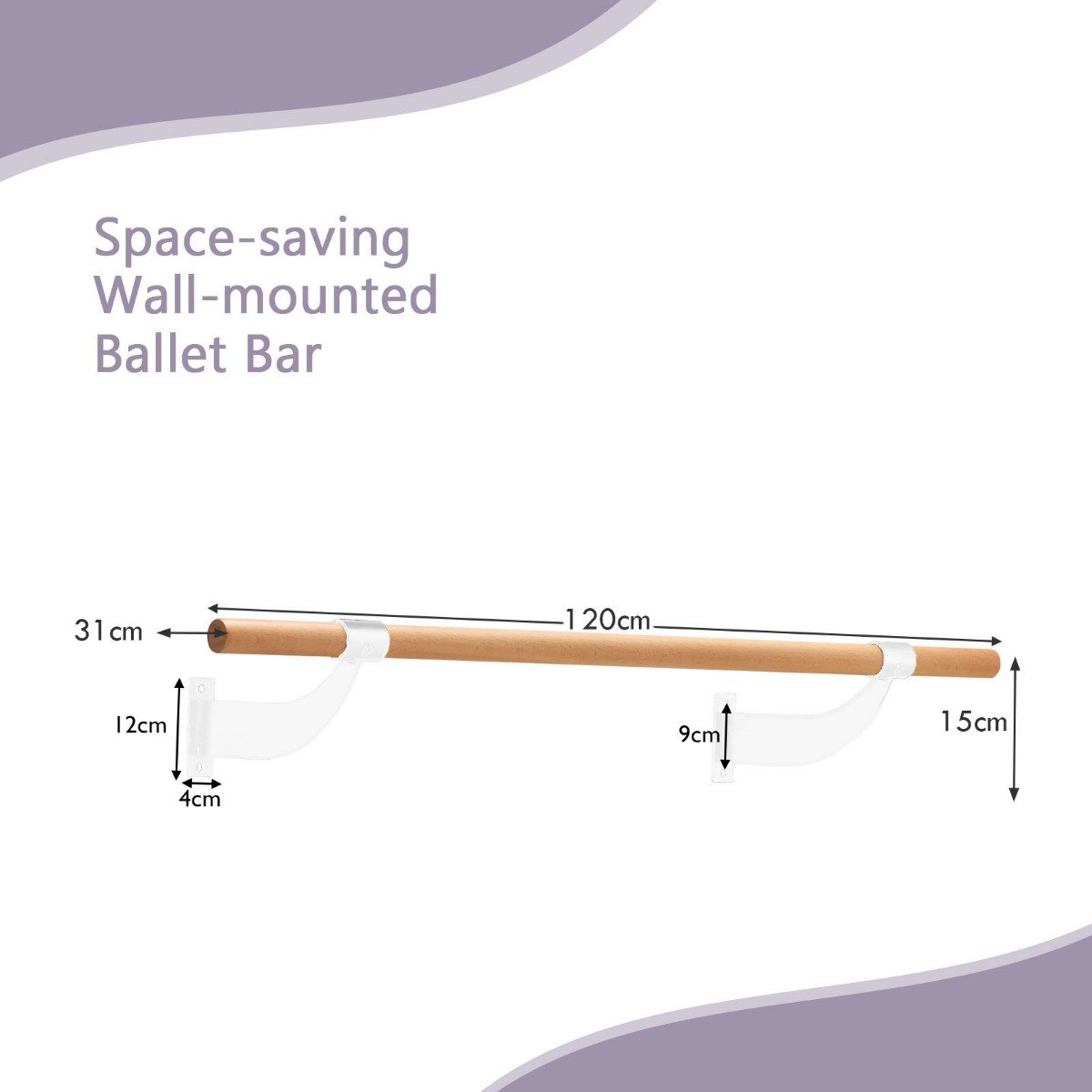 120CM Wall-Mounted Beech Wood Ballet Barre-Black
