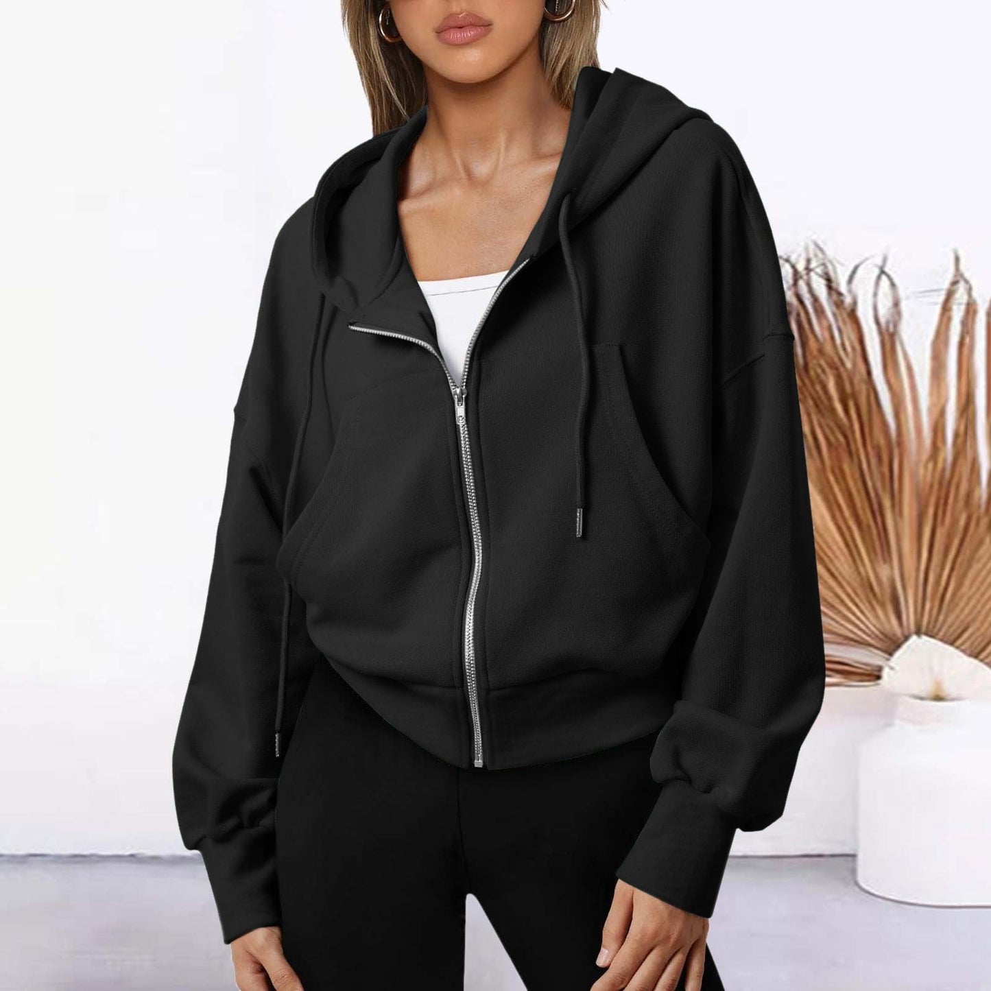 Zipper Long Sleeve Casual Sports Fashion Short Sweater