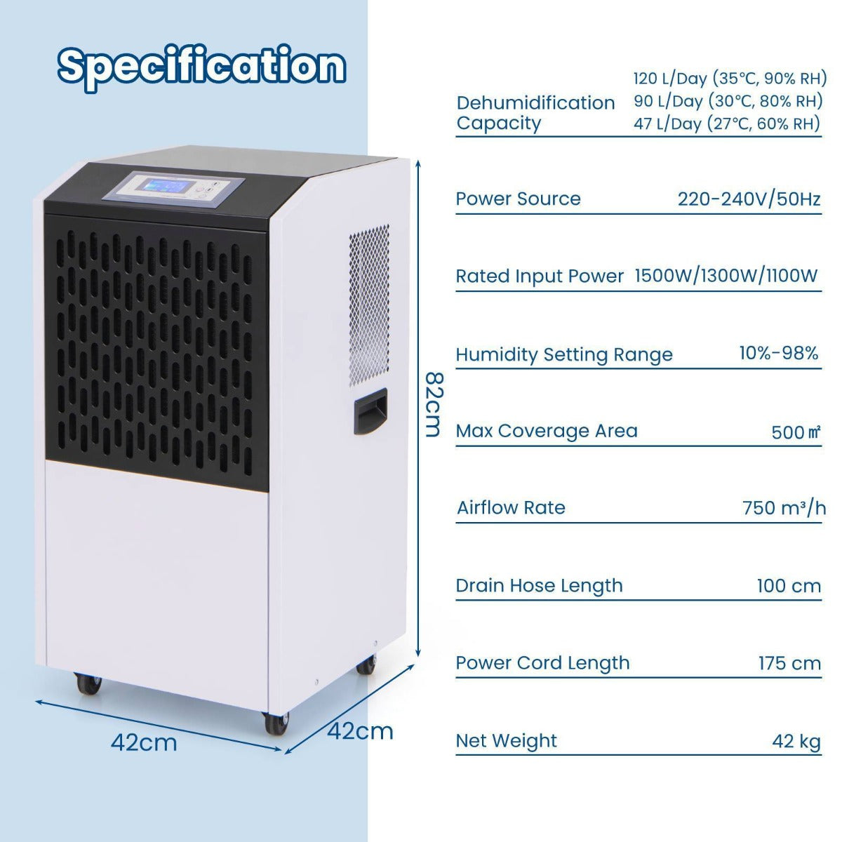 120L Commercial Industrial Dehumidifier for Spaces up to 500㎡-Black