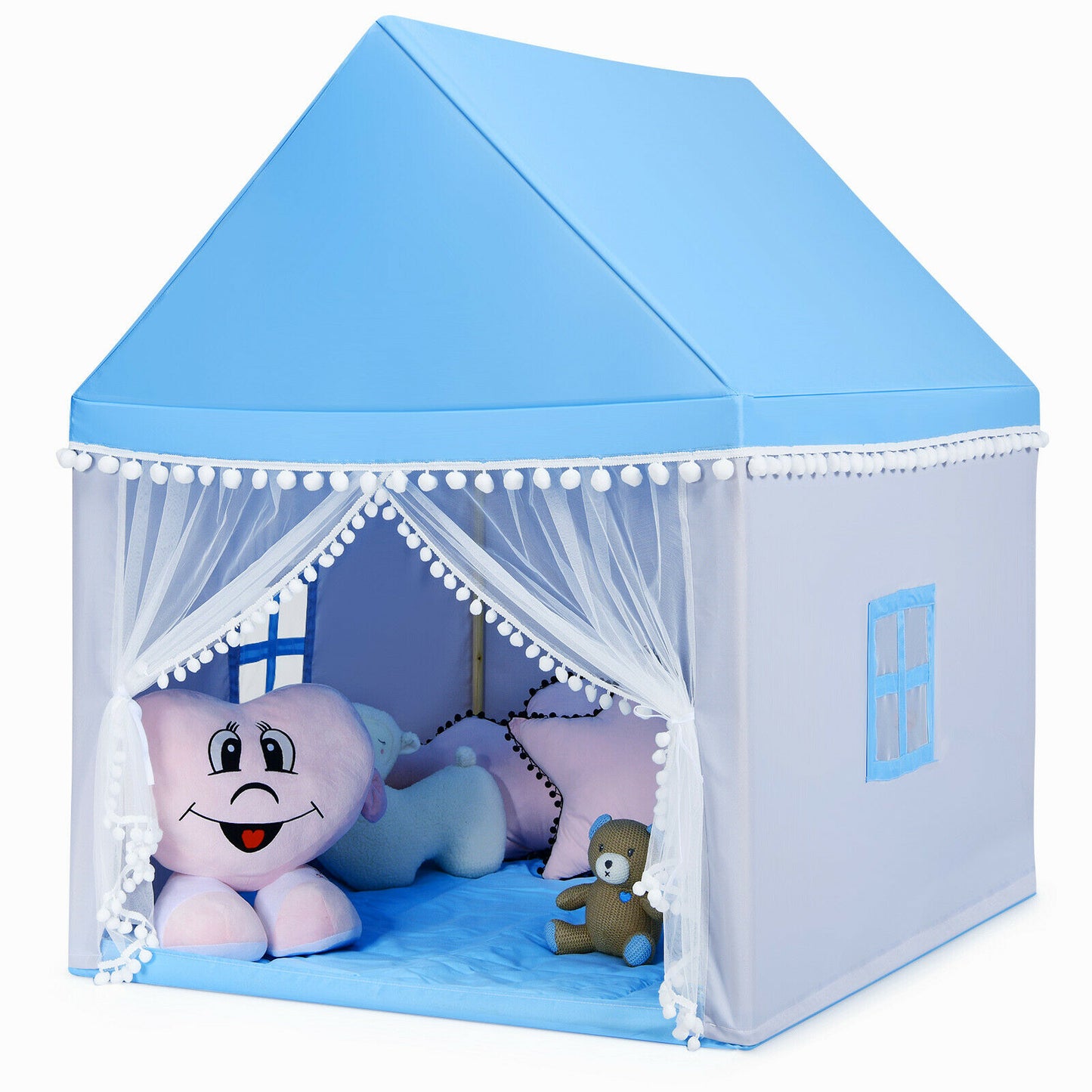 Kids Play Tent Wood Frame Large Playhouse Tents with Mat-Pink