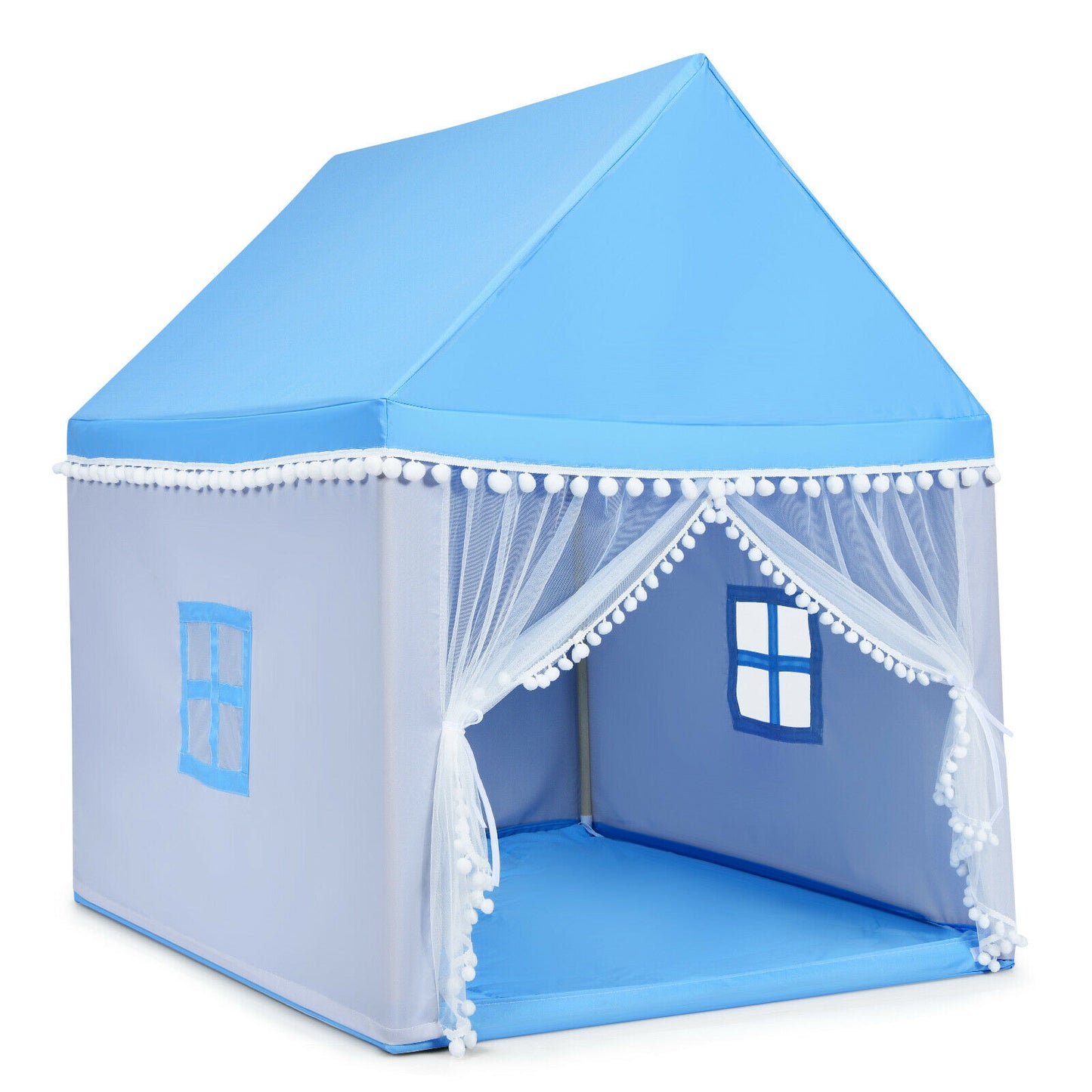 Kids Play Tent Wood Frame Large Playhouse Tents with Mat-Pink