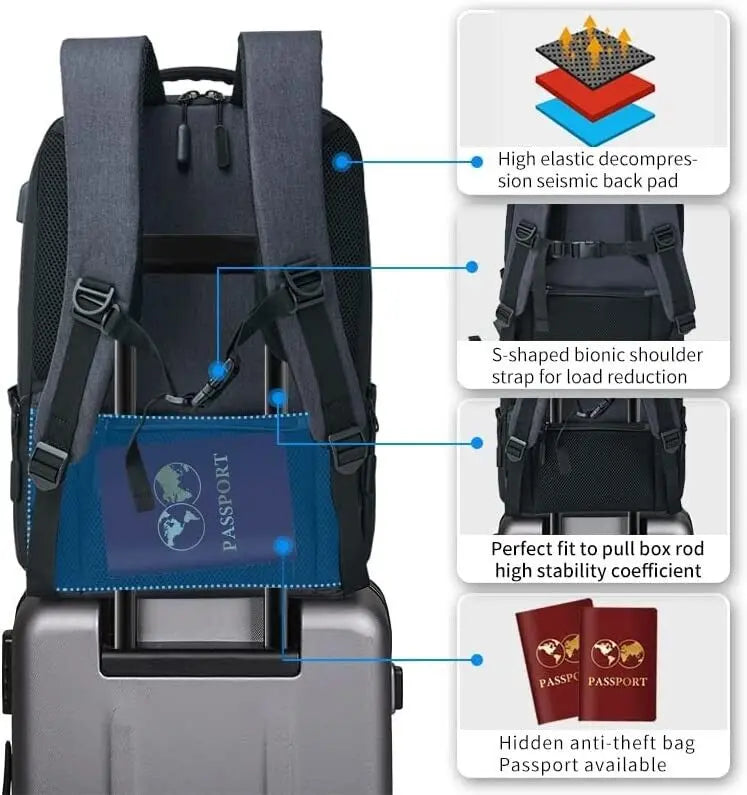Grey Large Capacity Backpack with Laptop Compartment Fit 15.6 Laptop Bag