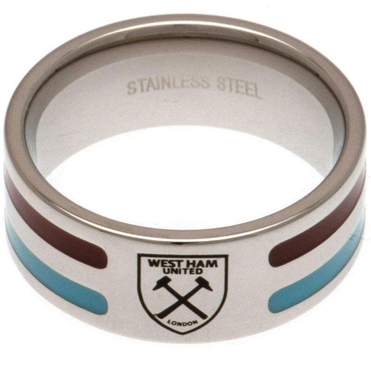West Ham United FC Medium Colour Stripe Ring - Stainless Steel with Engraved Crest
