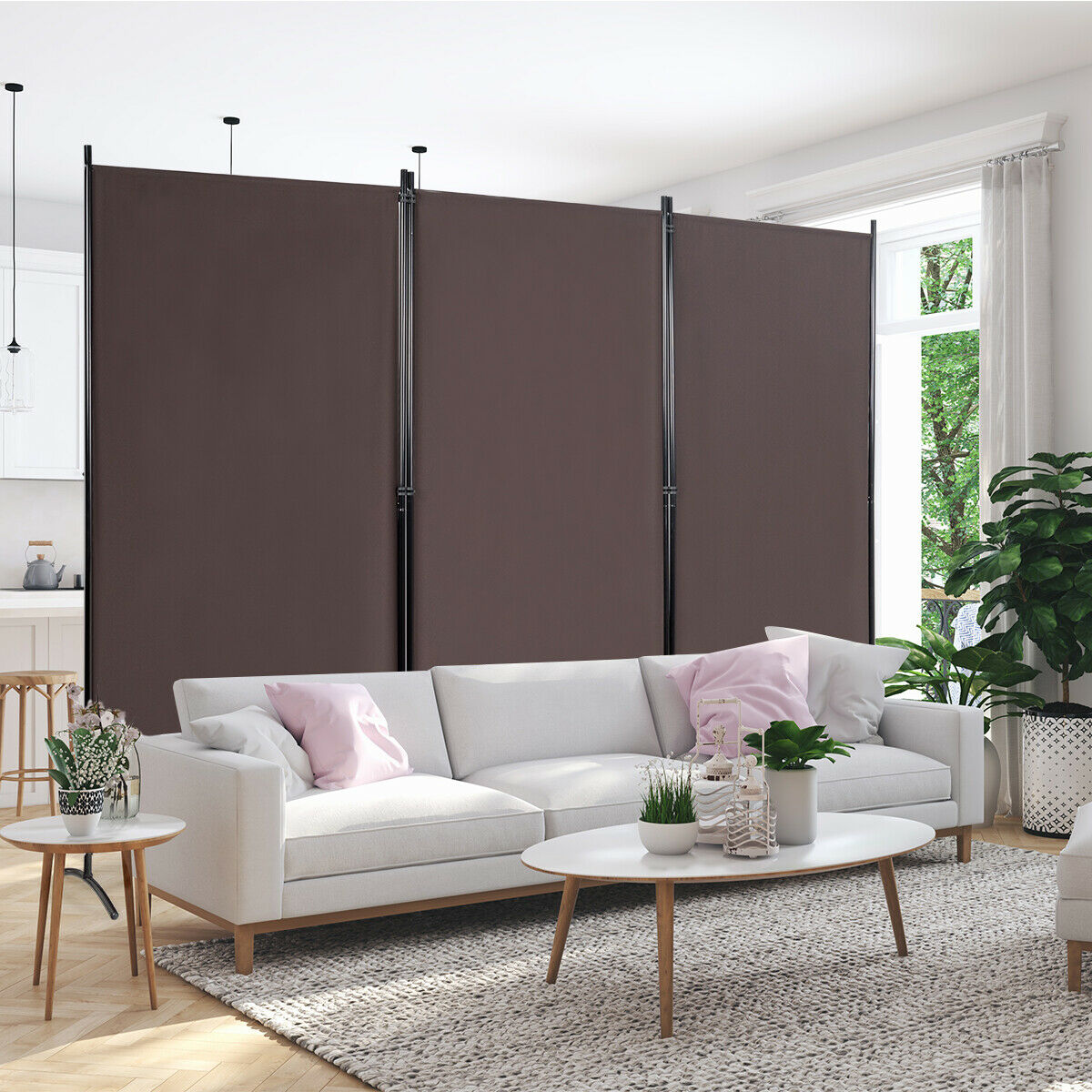 3 Panel Folding Room Divider-Beige
