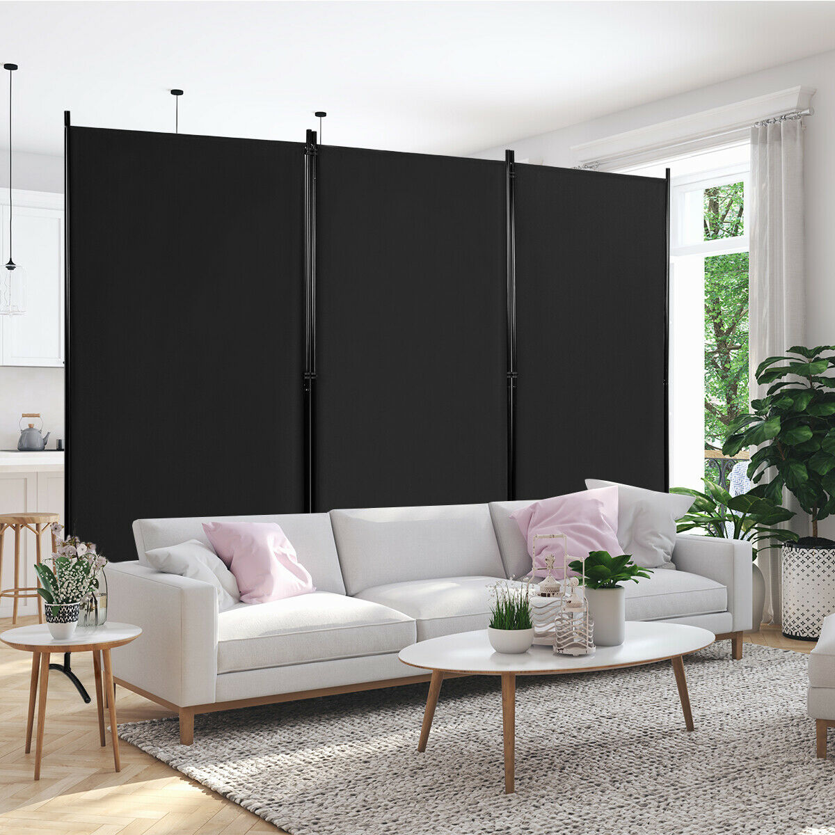 3 Panel Folding Room Divider-Beige